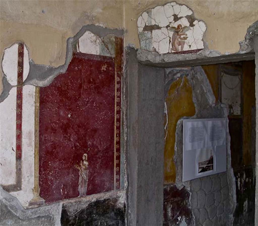 Villa San Marco, Stabiae, April 2005.
Room 30, figure on north wall in north-east corner, with doorway into room 50. Photo courtesy of Michael Binns.