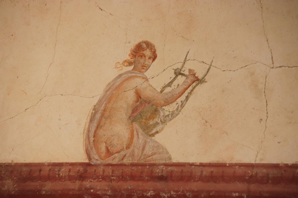Villa San Marco, October 2022.
Room 30, painted figure with lyre from upper south wall in south-east corner. Photo courtesy of Klaus Heese.