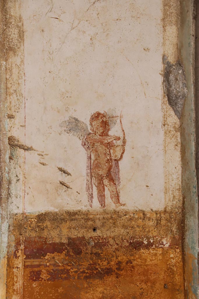 Villa San Marco, Stabiae, October 2022.
Room 53, detail from west (left) side of doorway into room 50. Photo courtesy of Klaus Heese.