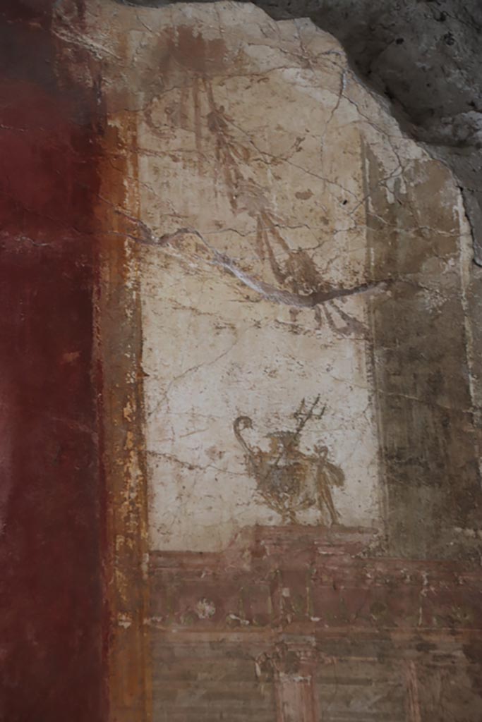 Villa San Marco, Stabiae, October 2022.
Room 53, detail from upper north wall in alcove in north-east corner. Photo courtesy of Klaus Heese.