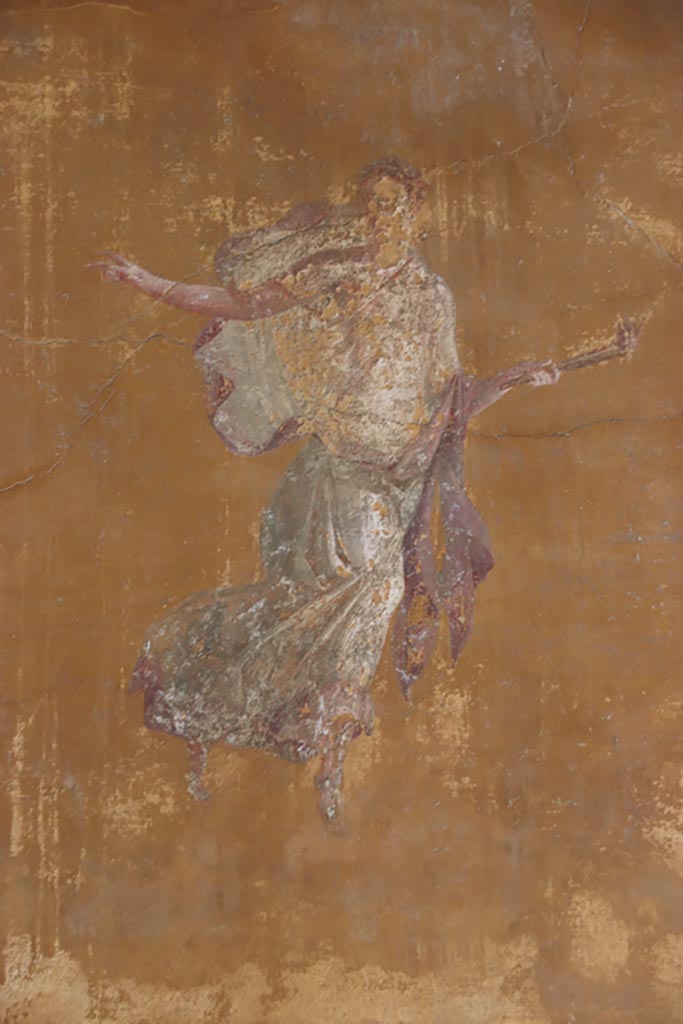 Villa San Marco, Stabiae, October 2022.
Room 53, detail of figure in panel at south end of alcove on east side. Photo courtesy of Klaus Heese.