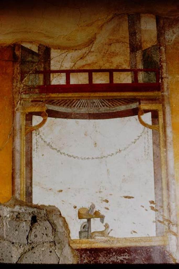 Villa San Marco, Stabiae, 1961. Room 50, central wall painting from north wall.
Photo by Stanley A. Jashemski.
Source: The Wilhelmina and Stanley A. Jashemski archive in the University of Maryland Library, Special Collections (See collection page) and made available under the Creative Commons Attribution-Non Commercial License v.4. See Licence and use details. Jmit0103