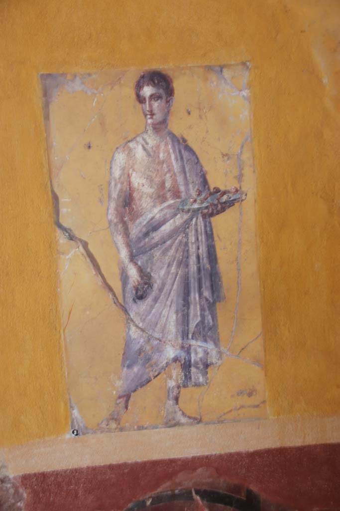 Villa San Marco, Stabiae, September 2019.
Room 50, painted figure from east end of north wall. Photo courtesy of Klaus Heese.