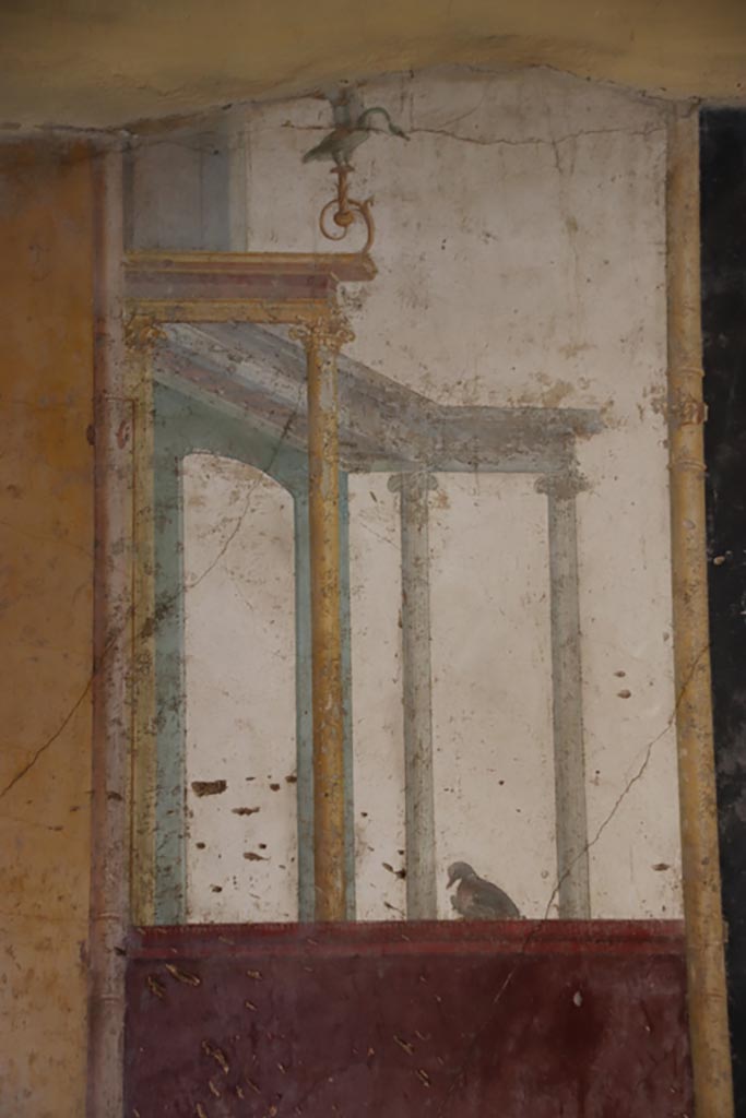 Villa San Marco, Stabiae, October 2022.
Room 50, detail from painted decoration at north end of east wall. Photo courtesy of Klaus Heese.