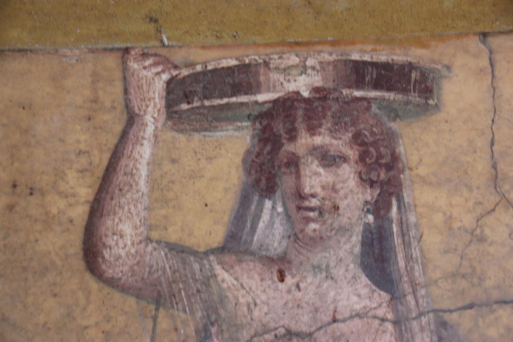 Villa San Marco, Stabiae, October 2022.
Room 50, detail from painted fresco from south end of east wall. Photo courtesy of Klaus Heese.