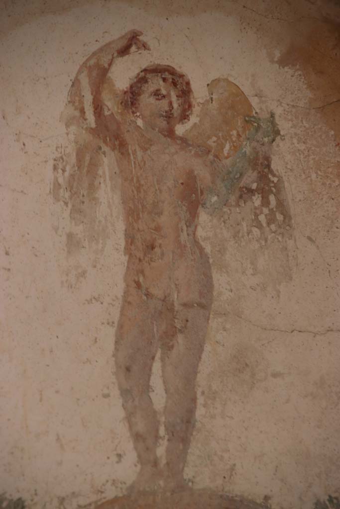 Villa San Marco, Stabiae, September 2019.
Room 50, detail of painted figure on south end of east wall. Photo courtesy of Klaus Heese.