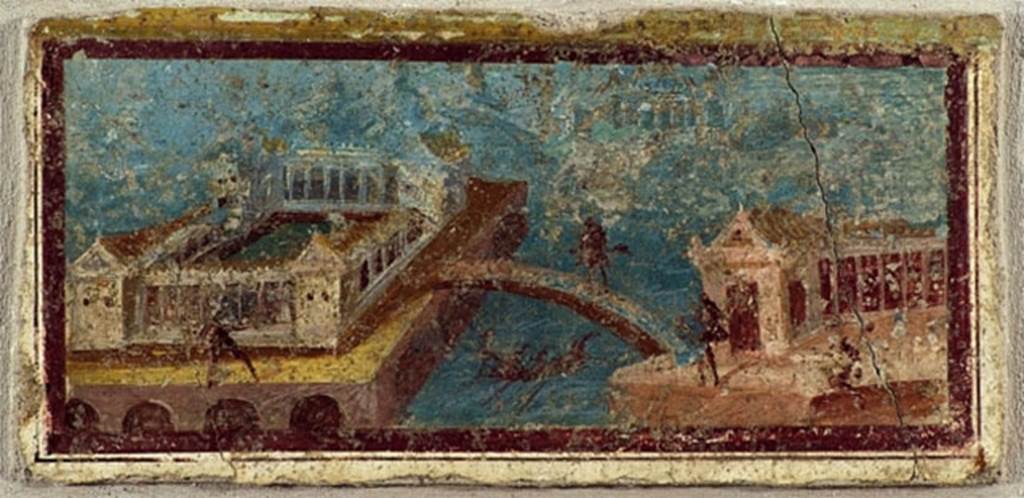 Villa San Marco, Stabiae. Room 50, south-east corner, fresco of a seaside villa.
Stabia Antiquarium. Inventory number 64826.