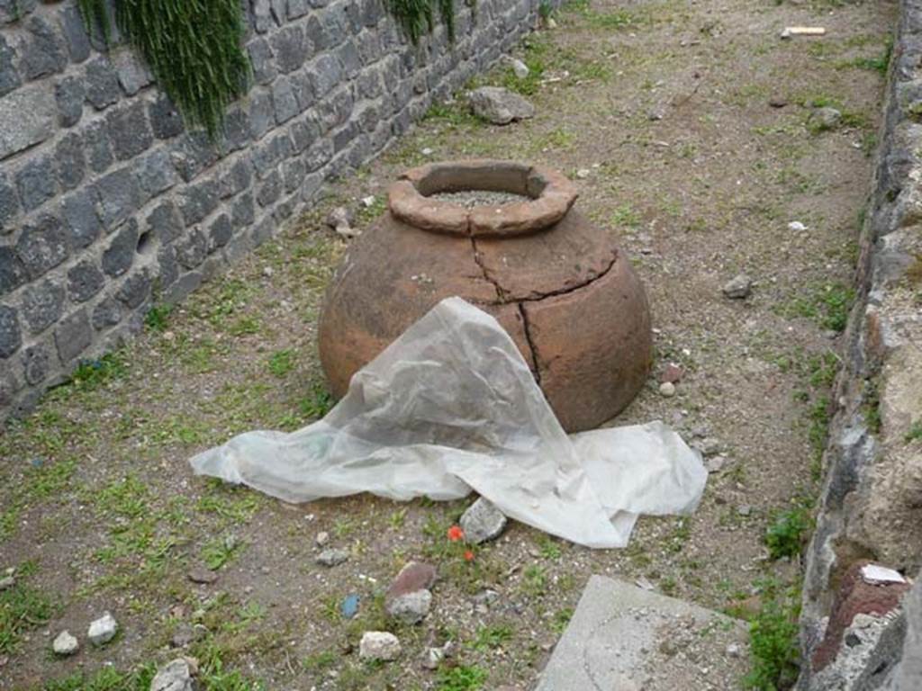 Villa of Mysteries, Pompeii. May 2012. Looking east along north side of villa towards dolium, near the wine cellar. Photo courtesy of Buzz Ferebee.

