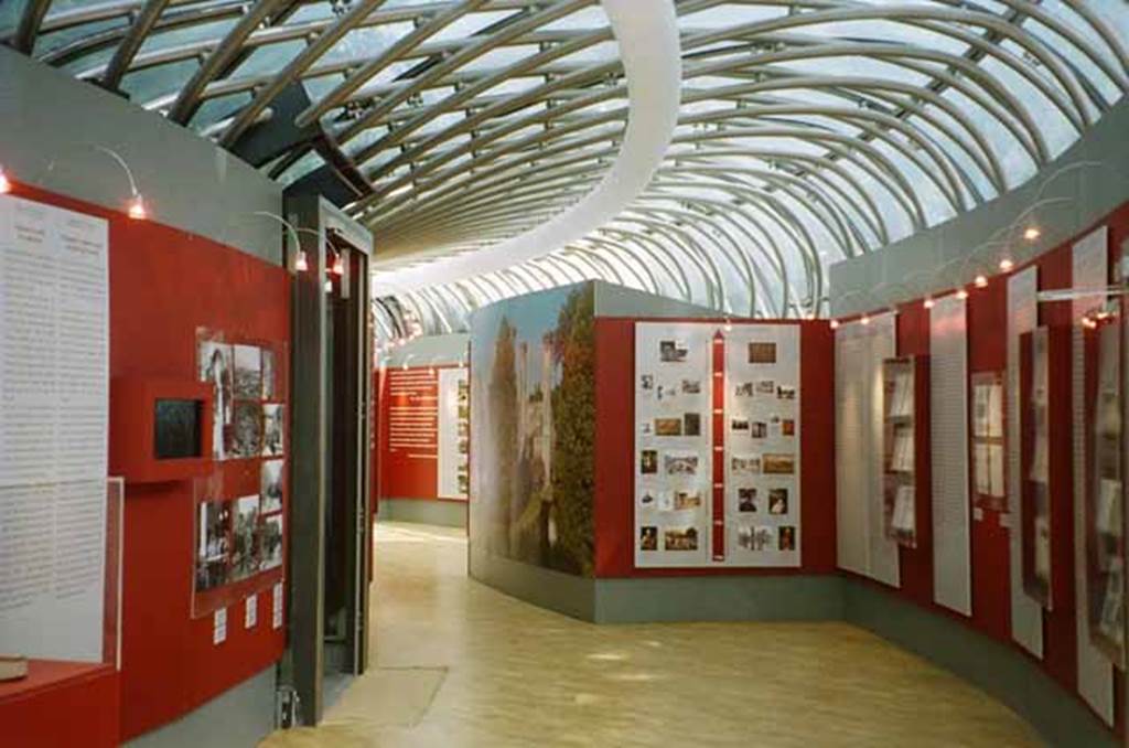 Piazza Anfiteatro. June 2010. Inside new exhibition building. Display of archive photographs. Photo courtesy of Rick Bauer.