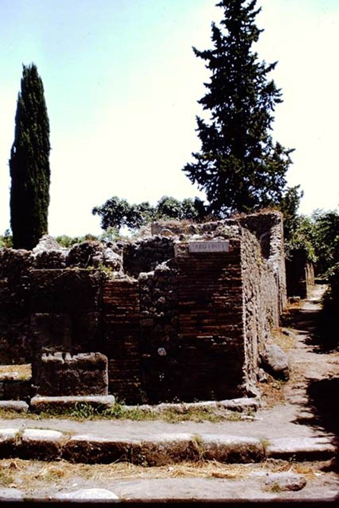 Unnamed vicolo, with south-west corner of I.1.1 on left. Pompeii. 1966. Looking east from junction with Via Stabiana, along city walls past I.1 and I.5. Photo by Stanley A. Jashemski.
Source: The Wilhelmina and Stanley A. Jashemski archive in the University of Maryland Library, Special Collections (See collection page) and made available under the Creative Commons Attribution-Non Commercial License v.4. See Licence and use details.
J66f0193