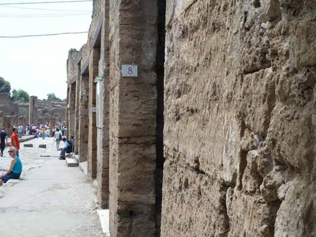 Via dell’Abbondanza, north side, May 2010. Looking west from IX.7.8.