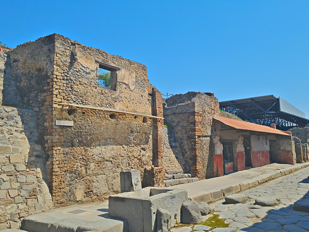 Via dell’Abbondanza, north side, Pompeii. Looking east from fountain towards lX.11.1-4. Photo courtesy of Giuseppe Ciaramella.