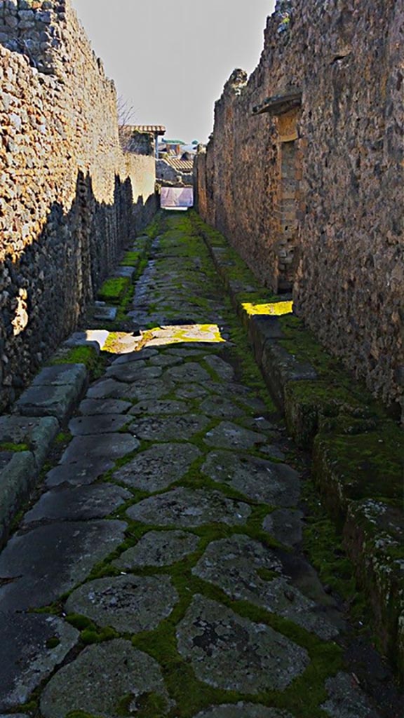 Vicolo degli Scheletri between VII.11 and VII.14. 2015/2016. 
Looking east. Photo courtesy of Giuseppe Ciaramella.

