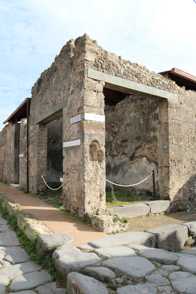 Vicolo del Lupanare, on right. December 2018. 
Looking east on Via degli Augustali at junction towards VII.1.41/42. Photo courtesy of Aude Durand.


