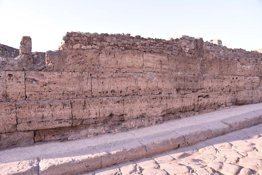 Vicolo del Menandro, north side, Pompeii. October 2019. Detail of perimeter wall. 
Foto Tobias Busen, ERC Grant 681269 D�COR.

