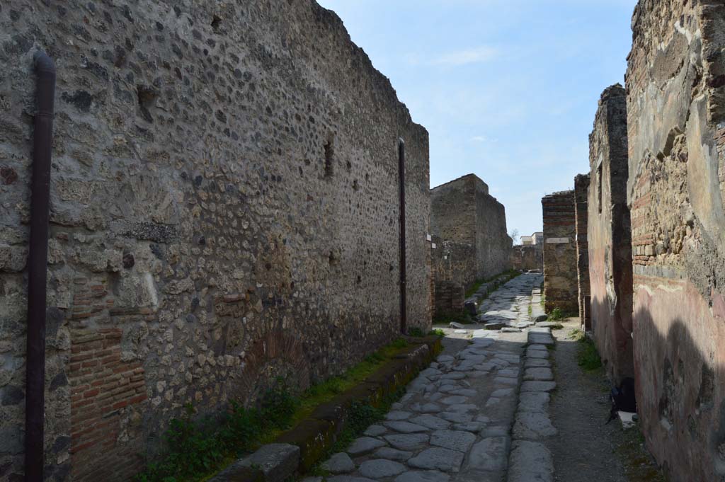 Vicolo di Mercurio, March 2019. Looking west between VI.8.24, on left, and VI.7.7, on right.
Foto Taylor Lauritsen, ERC Grant 681269 DÉCOR.

