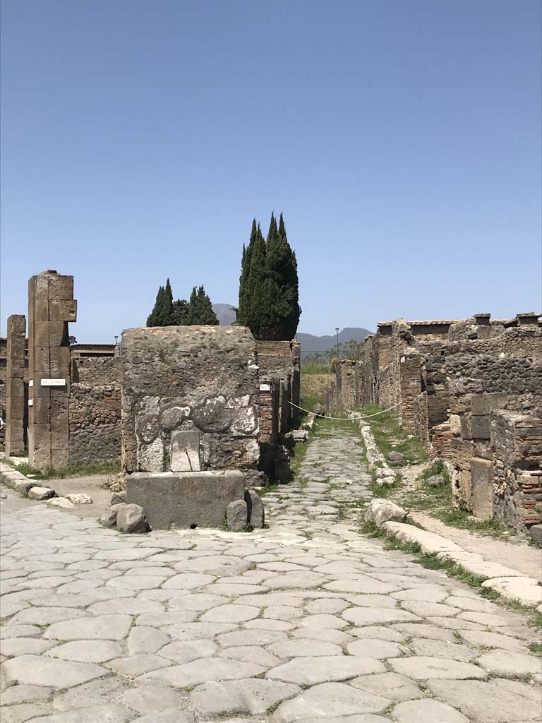 Vicolo di Narciso (on right) between VI.1 and VI.2. April 2019. Looking north.
Photo courtesy of Rick Bauer.
