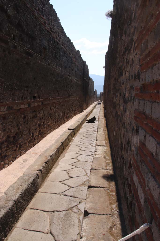 Vicolo di Tesmo between IX.5 and IX.4. September 2021. 
Looking south. Photo courtesy of Klaus Heese.
