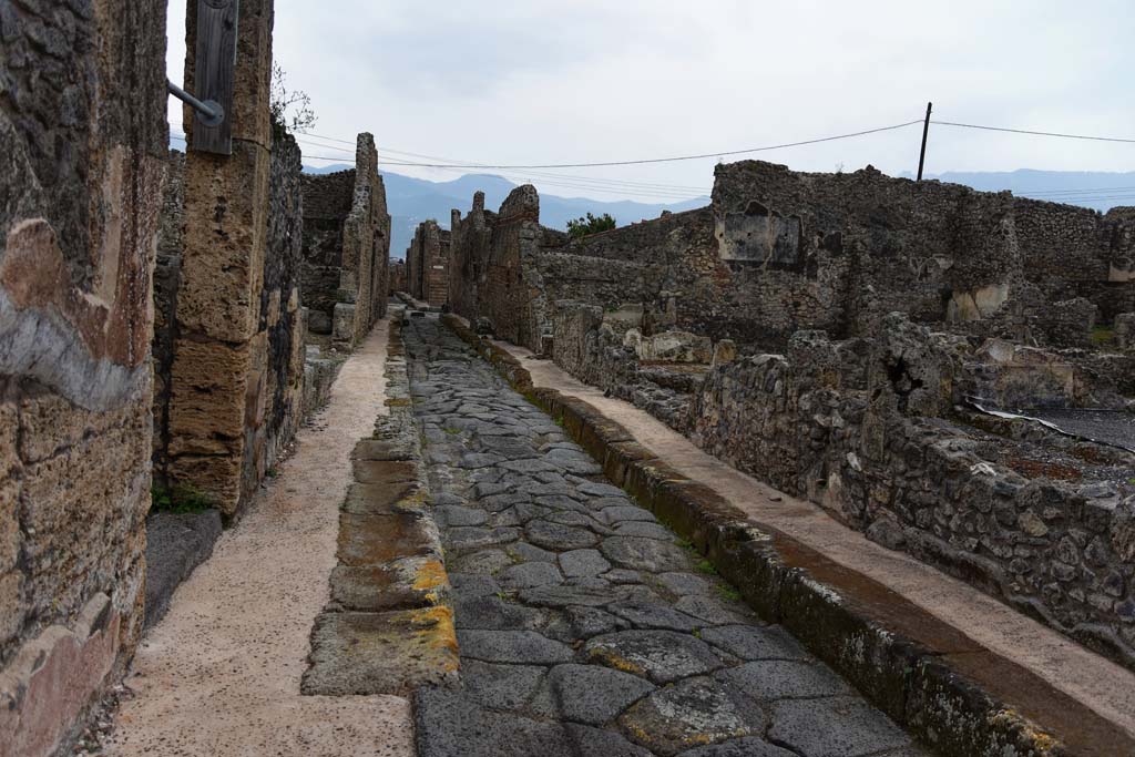 Vicolo di Tesmo between IX.6 and IX.3. April 2021. Looking south from IX.6.5, on left. Photo courtesy of Nicolas Monteix.