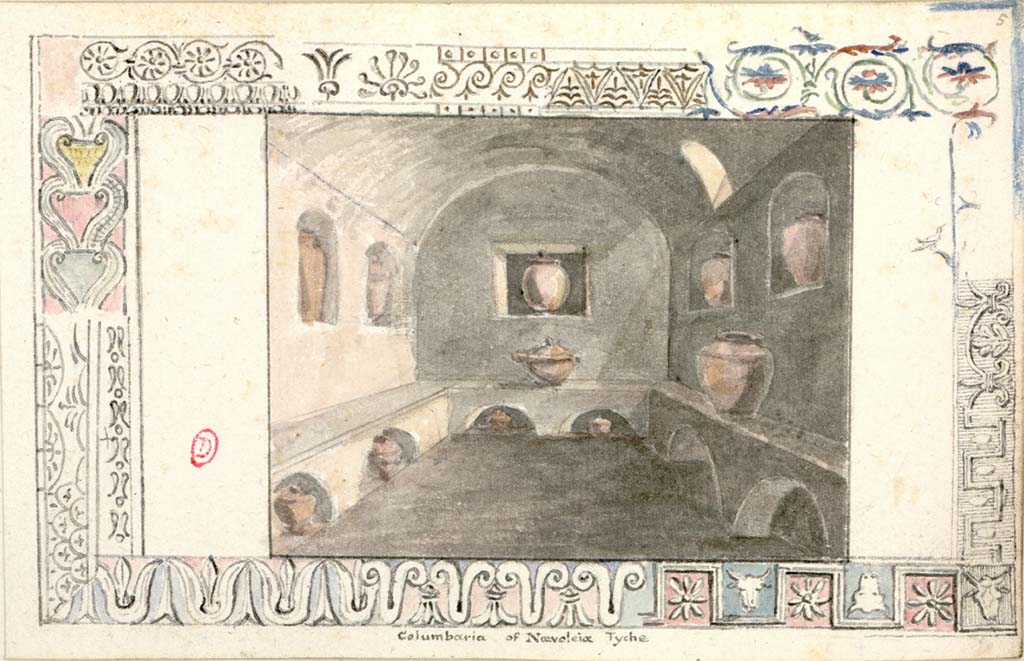 HGW22 Pompeii. c.1819 sketch by W. Gell of interior of tomb chamber.
See Gell W & Gandy, J.P: Pompeii published 1819 [Dessins publi�s dans l'ouvrage de Sir William Gell et John P. Gandy, Pompeiana: the topography, edifices and ornaments of Pompei, 1817-1819].
See book in Biblioth�que de l'Institut National d'Histoire de l'Art [France], collections Jacques Doucet Gell Dessins 1819
Use Etalab Open Licence ou Etalab Licence Ouverte
