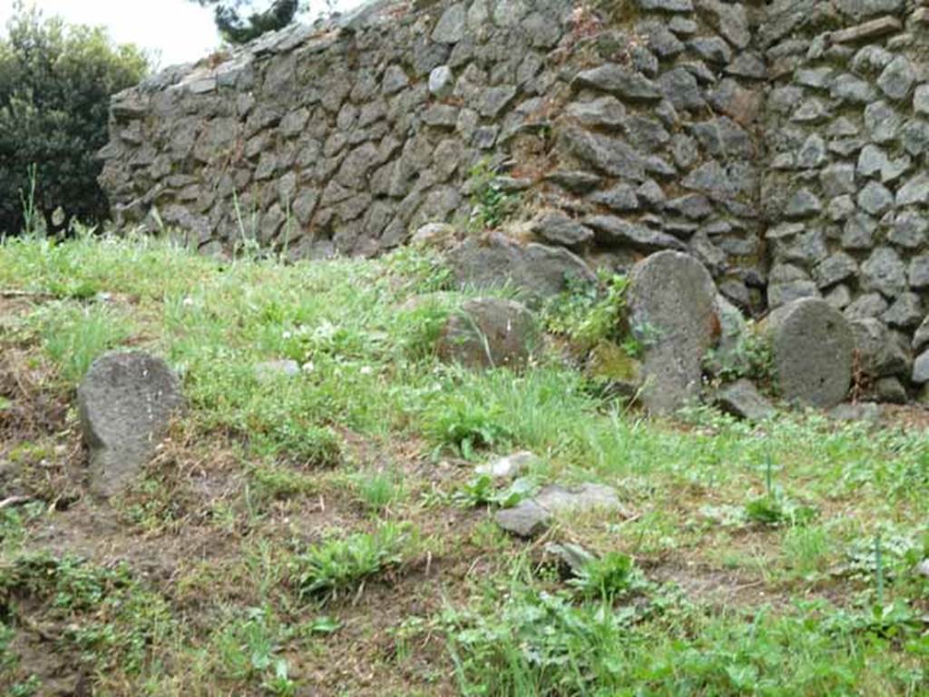 Pompeii Porta Nocera.Tomb 24EN, on left, and Tomb 22EN, on the right with the columelle. May 2010