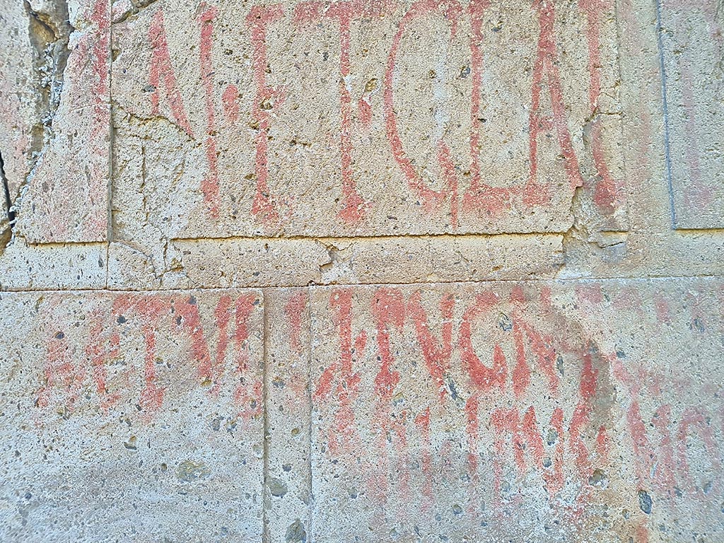 Pompeii Porta Nocera. October 2024. Tomb 17OS. Detail of graffiti on north side. Photo courtesy of Giuseppe Ciaramella.