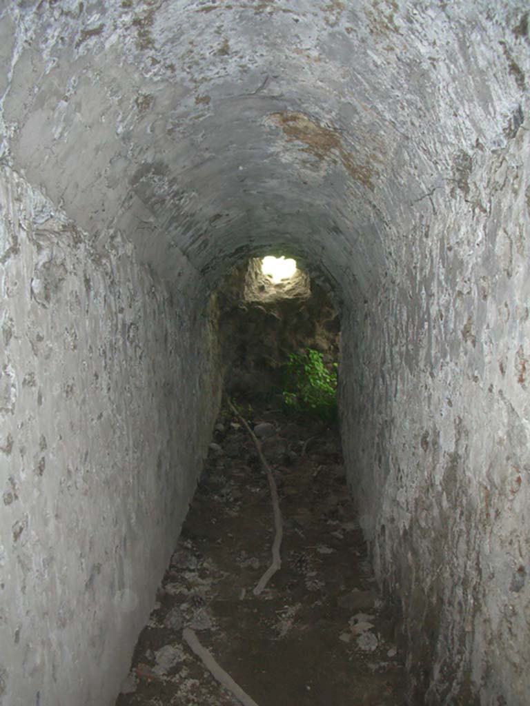 Tower VII, Pompeii. May 2010. 
Corridor, looking north towards arrow slit window in wall and doorway, on right. Photo courtesy of Ivo van der Graaff.
