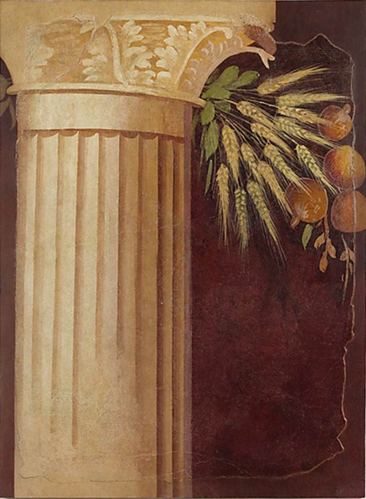 Villa of P Fannius Synistor at Boscoreale. Peristyle E, south wall east end. Wall painting of Corinthian column with leaves, wheat and pomegranates. Photo � The Metropolitan Museum of Art, Rogers Fund 1903.  Inventory number 03.14.1. See www.metmuseum.org