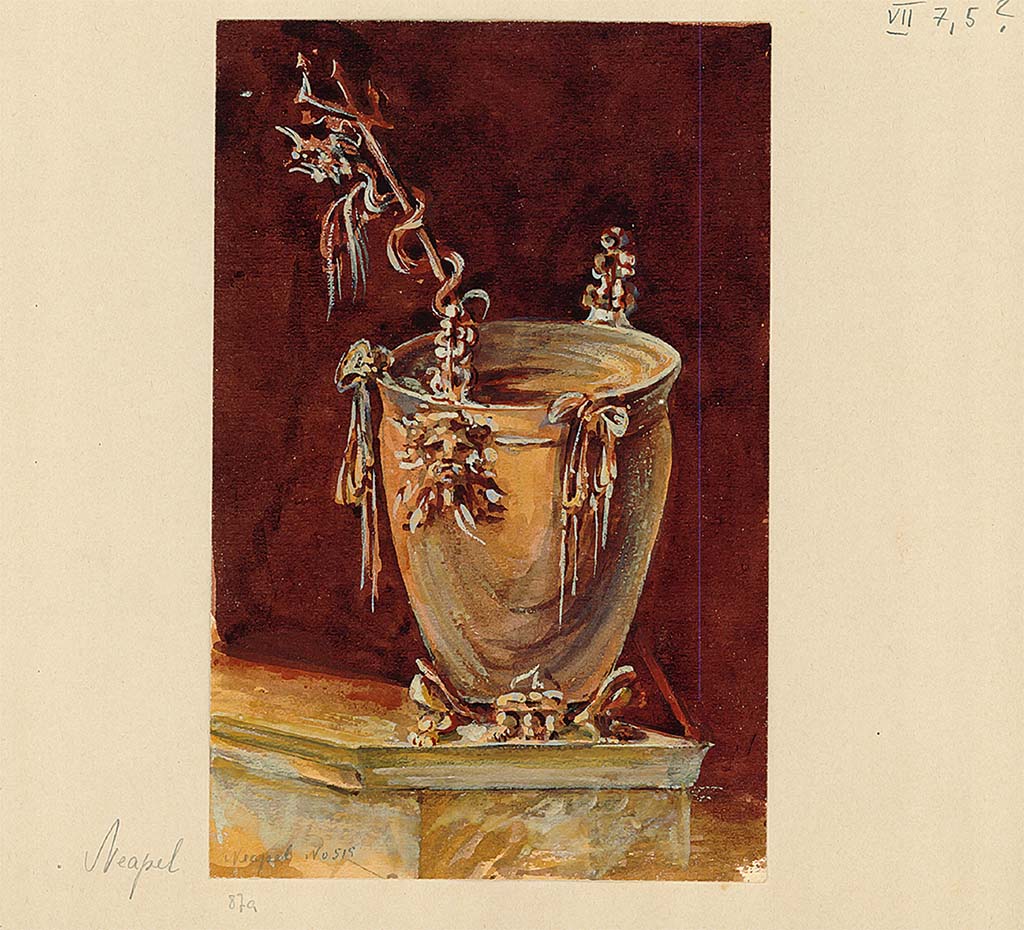 Villa of P. Fannius Synistor at Boscoreale. Peristyle E. Copy of painting in Naples Museum of a situla placed on a podium as an athletic winner�s reward.
Pompejanische Wandmalerei 34. Photo � Deutsches Arch�ologisches Institut, Abteilung Rom, Arkiv. 
