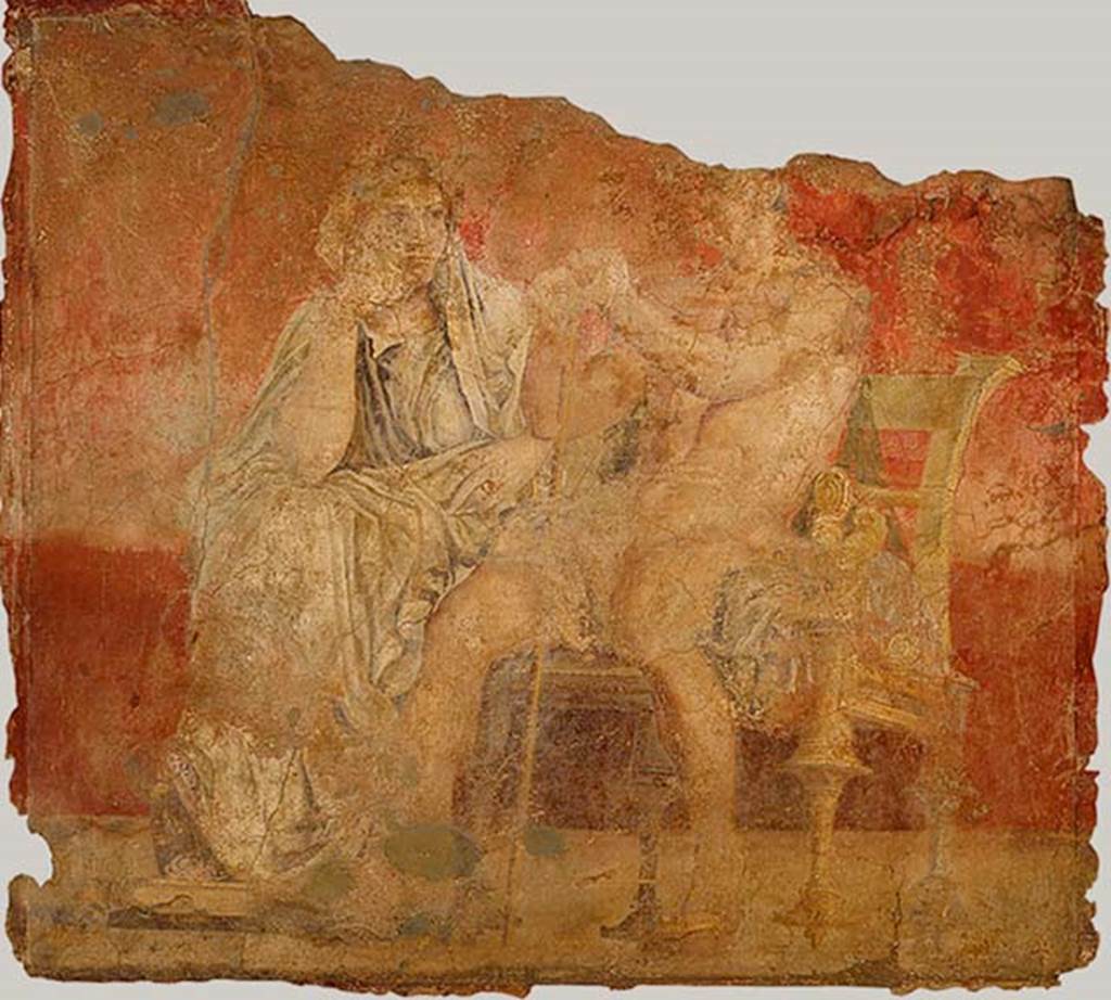 Villa of P Fannius Synistor at Boscoreale. Room H, panel at centre of east wall. A man and woman seated side by side on a throne appear lost in conversation or reflection. The man has his hands resting on a sceptre. Photo � The Metropolitan Museum of Art, Rogers Fund 1903. Inventory number 03.14.5. See www.metmuseum.org