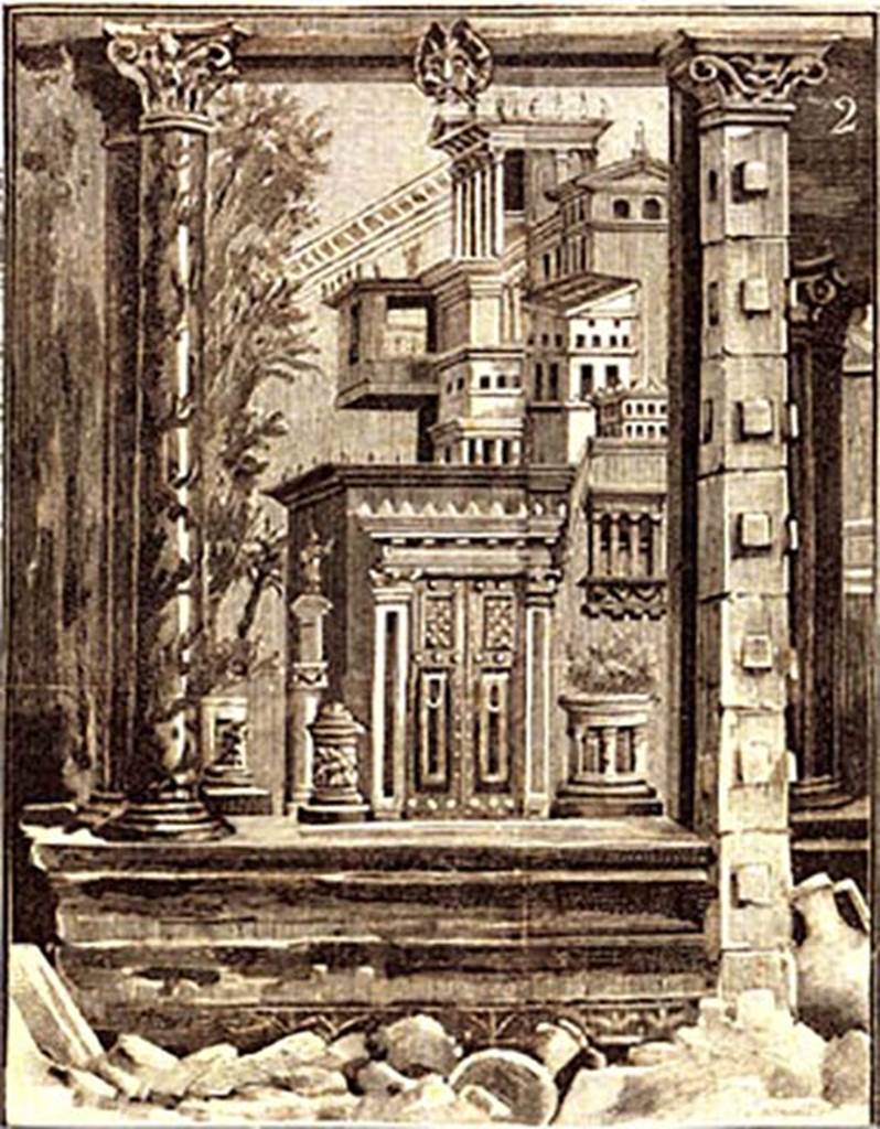 Villa of P. Fannius Synistor at Boscoreale. West wall of cubiculum M. Drawing of excavations published in il Secolo Illustrato, 6th January 1901, No. 573, p. 5. Photo courtesy of Drew Baker.