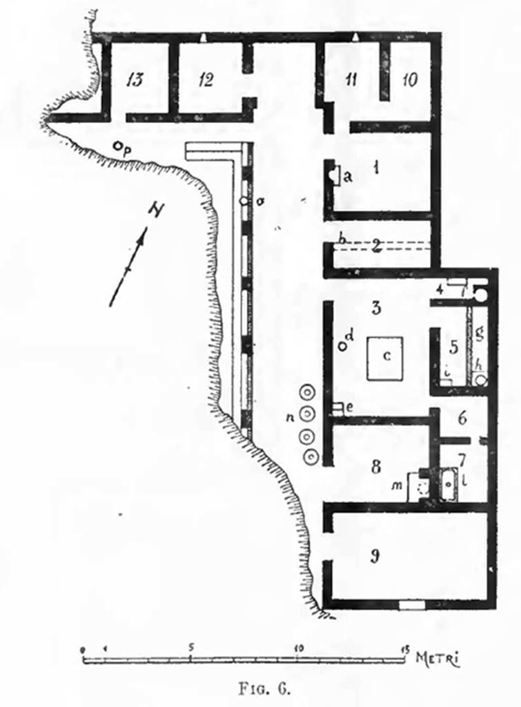 Scafati, Villa rustica in Fondo de Prisco, contrada Crapolla. 1923 Della Corte Plan.
See Notizie degli Scavi di Antichit�, p.285, fig. 6.