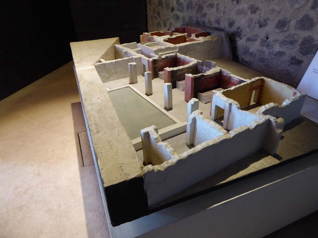 Complesso dei triclini in località Moregine a Pompei. September 2015. December 2000 model of excavated area looking west.
Foto Annette Haug, ERC Grant 681269 DÉCOR.