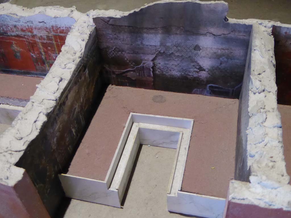 Complesso dei triclini in località Moregine a Pompei. September 2015. Triclinium B on December 2000 model.
Foto Annette Haug, ERC Grant 681269 DÉCOR.