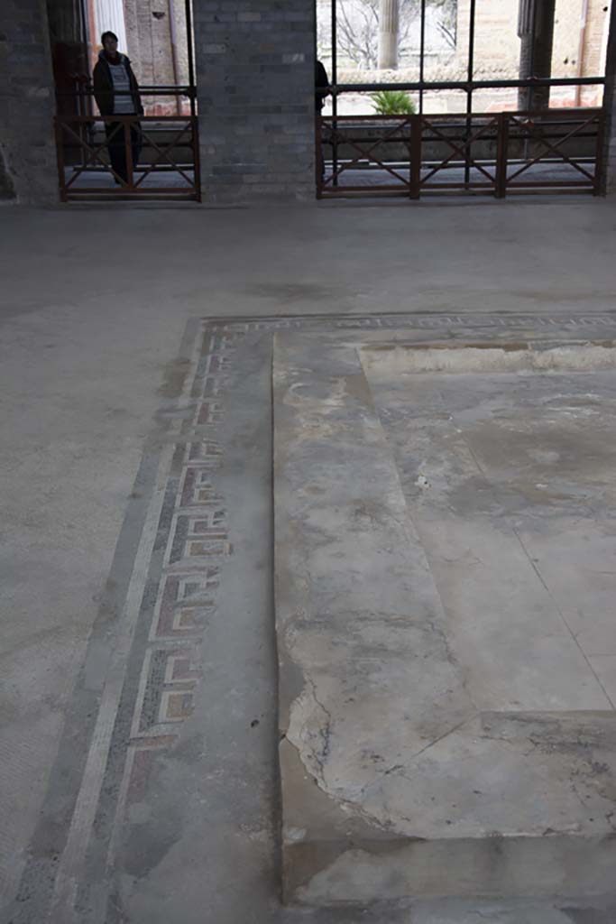 Oplontis Villa of Poppea, March 2019.
Room 5, looking north along west side of impluvium with mosaic meanders in flooring.
Foto Annette Haug, ERC Grant 681269 DÉCOR.