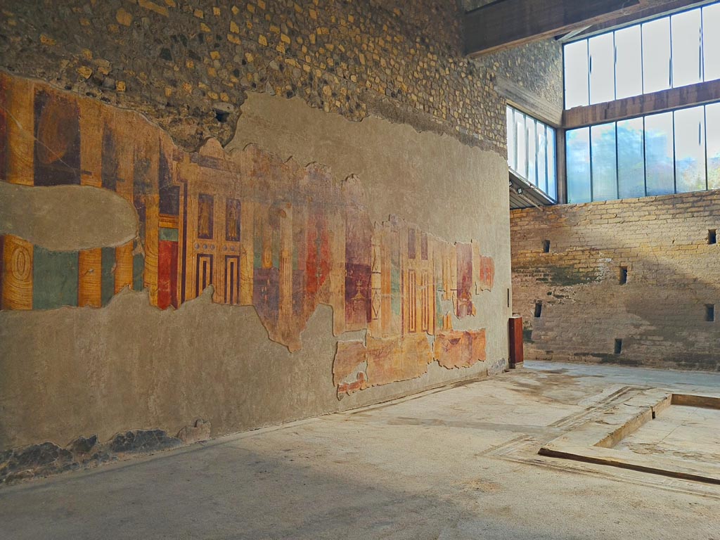 Oplontis Villa of Poppea, October 2023. Room 5, looking south along east wall of atrium. Photo courtesy of Giuseppe Ciaramella.