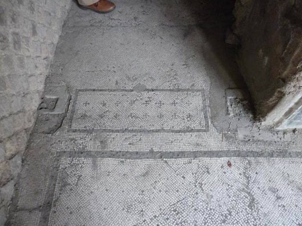 Oplontis, September 2015. Mosaic threshold at north end of corridor 6 leading from room 33 to room 4.