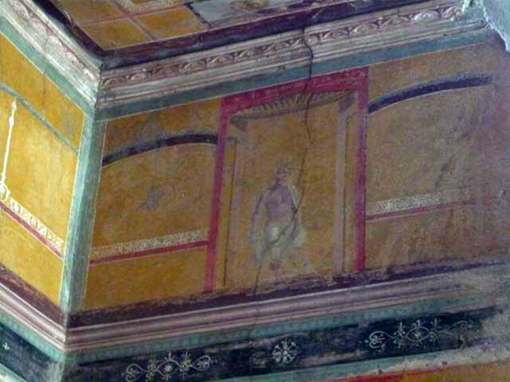 Oplontis Villa of Poppea, May 2011. Room 8, detail from upper south wall of recess. Photo courtesy of Buzz Ferebee.
