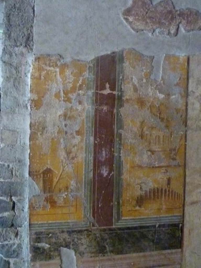 Oplontis, September 2015. Room 14, two paintings on north side of doorway in west wall.