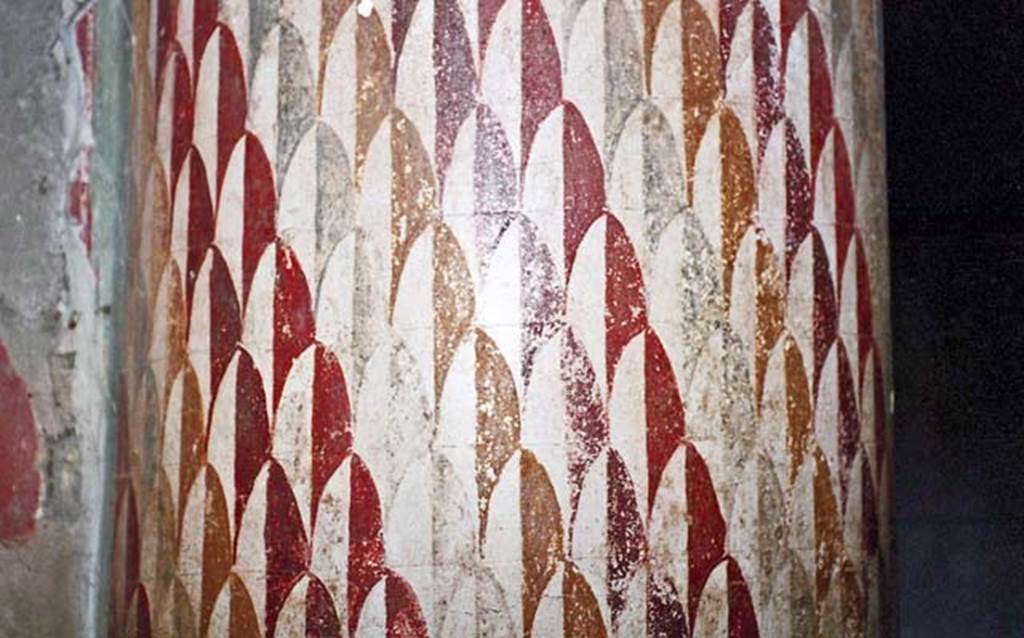 Oplontis Villa of Poppea, October 2001. Area 19, south-west peristyle, detail from column. Photo courtesy of Peter Woods.
