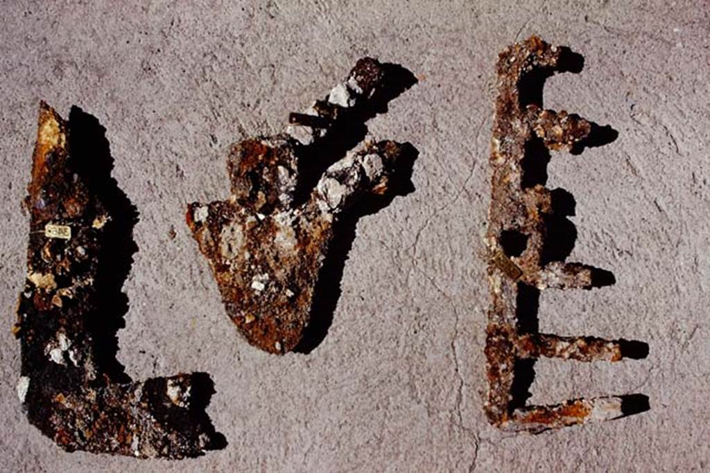 Oplontis, Room 32, rustic peristyle, tools found there, a pruning hook, a hoe and a rake. 
Source: The Wilhelmina and Stanley A. Jashemski archive in the University of Maryland Library, Special Collections (See collection page) and made available under the Creative Commons Attribution-Non Commercial License v.4. See Licence and use details. Oplo0003
