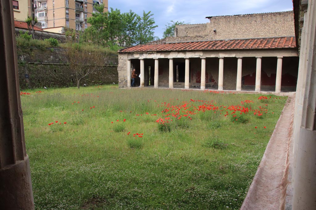 Oplontis Villa of Poppea, May 2024. Portico 40, looking towards west portico of peristyle 59. Photo courtesy of Klaus Heese.