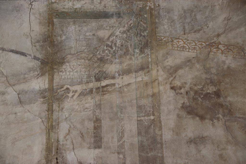 Oplontis Villa of Poppea, May 2024.
Portico 40, detail of painted decoration from upper north wall in north-east corner. Photo courtesy of Klaus Heese.