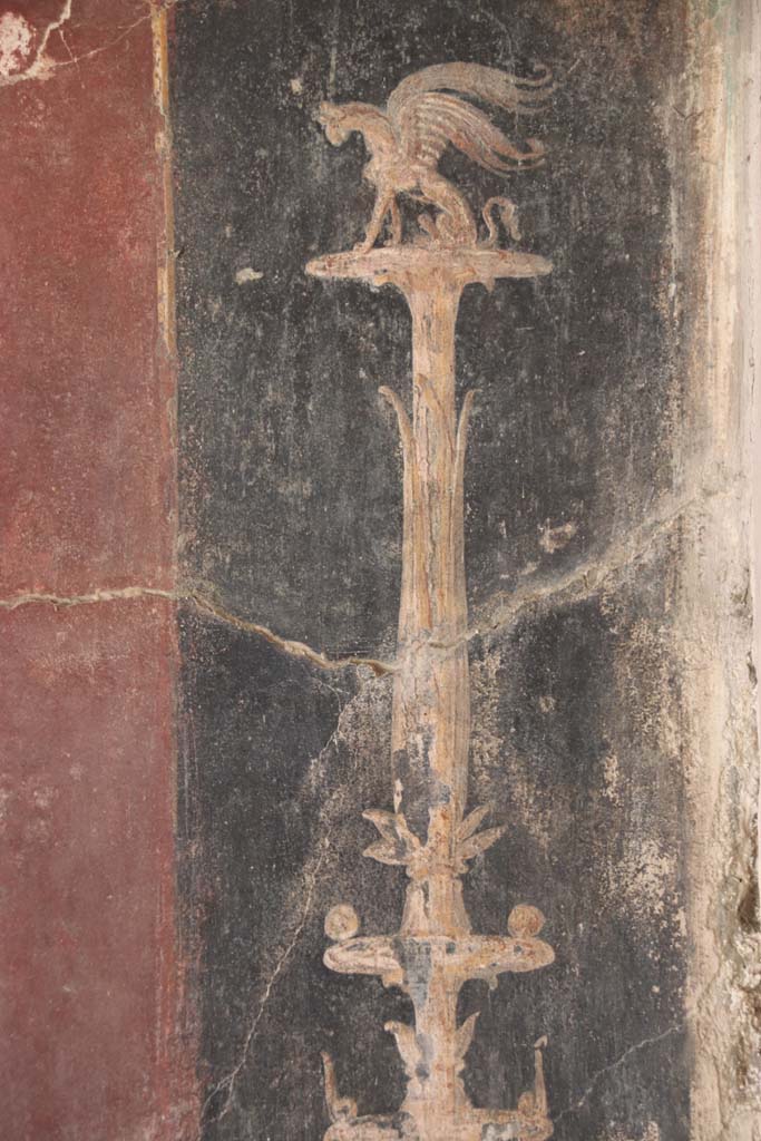 Oplontis Villa of Poppea, September 2021.
Area 40, detail from top of candelabra on north wall in north-east corner. Photo courtesy of Klaus Heese.