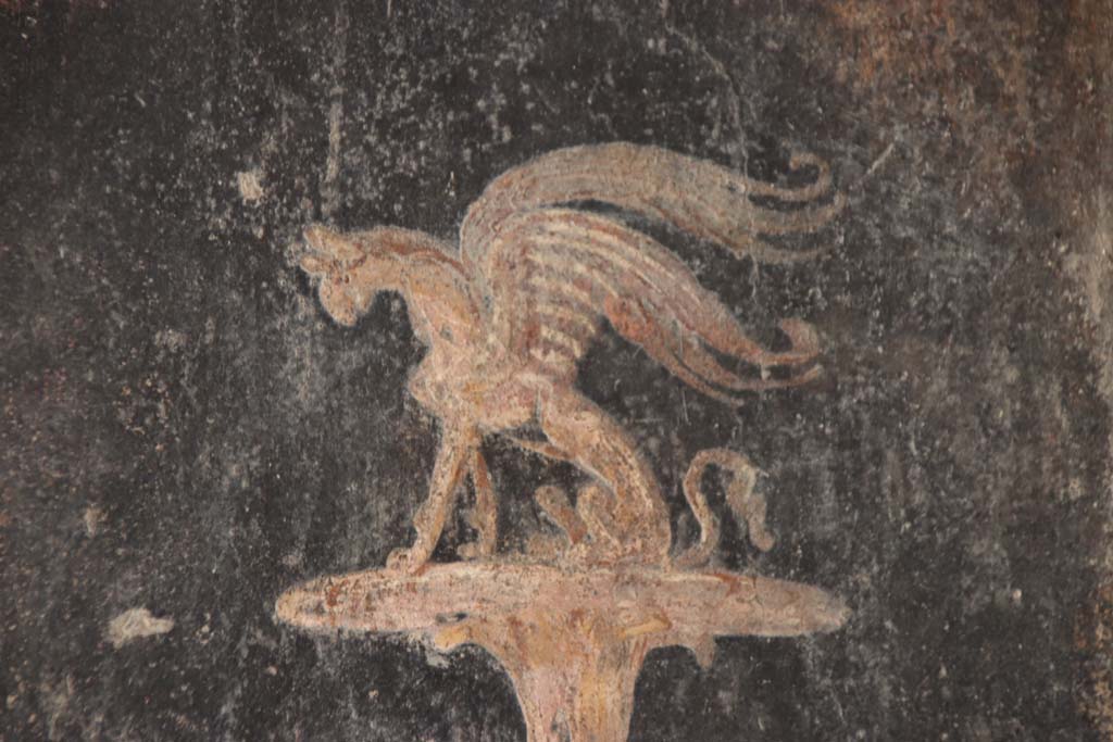 Oplontis Villa of Poppea, September 2021.
Area 40, detail of painted griffin from north wall, in north-east corner. Photo courtesy of Klaus Heese.
