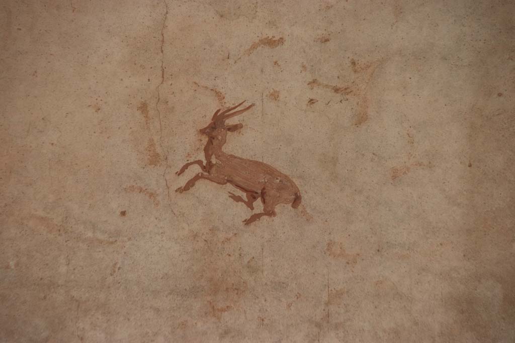 Oplontis Villa of Poppea, September 2021.
Portico 40, east wall, painted wall decoration of deer/gazelle. Photo courtesy of Klaus Heese.