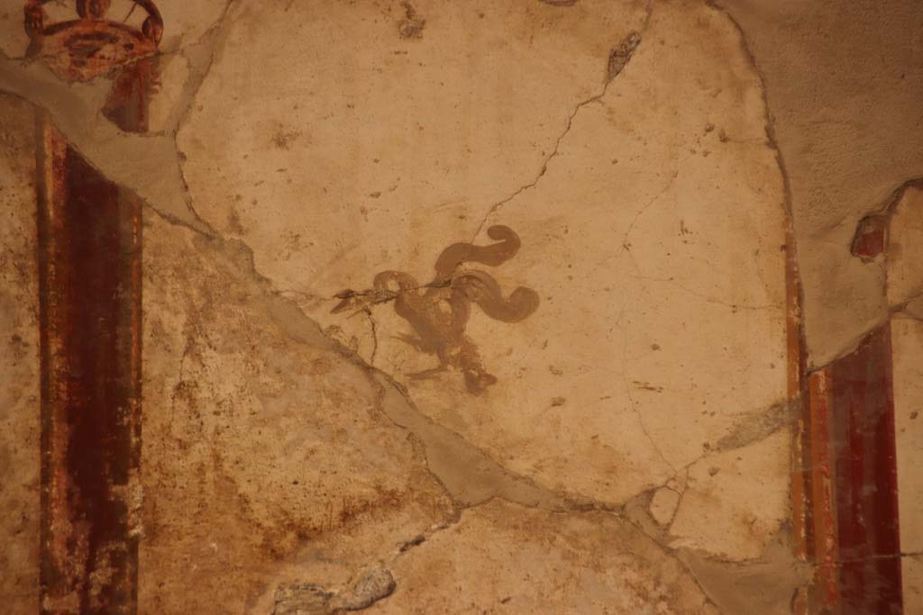 Oplontis Villa of Poppea, October2020. Room 41, detail of painted decoration from upper north wall of alcove, at west end.
Photo courtesy of Klaus Heese.