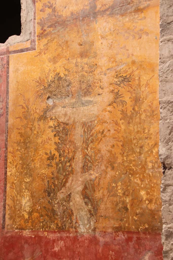 Oplontis Villa of Poppea, October 2020. 
Room 68, wall painting of square fountain from the west wall at the northern end. Photo courtesy of Klaus Heese.
