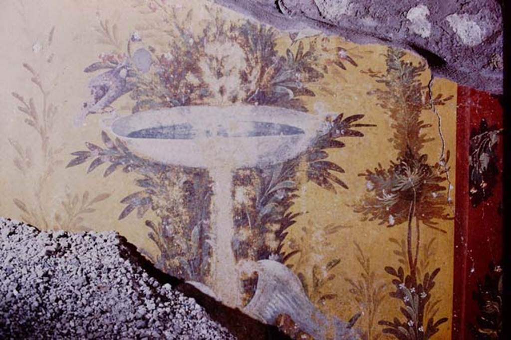 Oplontis, 1975. Room 70, round painted fountain from south end of east wall. Photo by Stanley A. Jashemski.
Source: The Wilhelmina and Stanley A. Jashemski archive in the University of Maryland Library, Special Collections (See collection page) and made available under the Creative Commons Attribution-Non Commercial License v.4. See Licence and use details. J75f0060