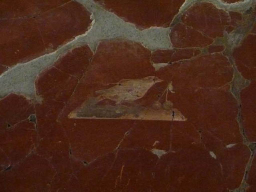 Oplontis, September 2015. Room 81, painted bird with fruit from west end of north wall.
